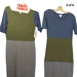 2 New LuLaRoe Knit Julia Dress Size XS Colorblock short sleeves Stretch NWT